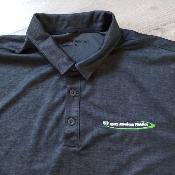 North American Plastics Polo L Nike Golf Dri Fit Shirt Black White Swoosh - Picture 2 of 8